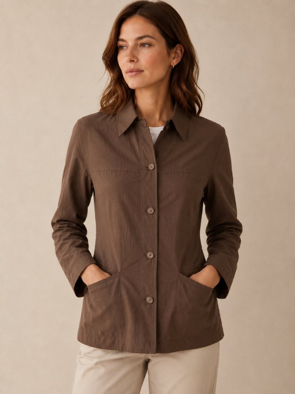 Lacoste Brown Button-Front Jacket – Women's SIZE 38